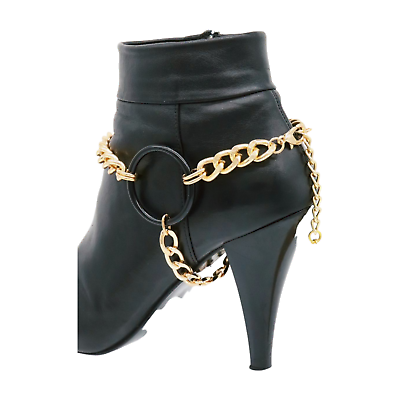 #ad Women Gold Metal Chain Boot Bracelet Shoe Black Circle Under Charm Back Tassel $22.95