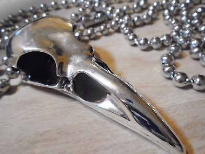 #ad MASSIVE Silver Raven Skull pendant necklace83 grm 81cmWiccaBikerPagan Punk GBP 39.00