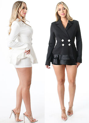 #ad Fashion Women Long Sleeve Tuxedo Romper Formal Wear Office Fashion Outfit $62.99