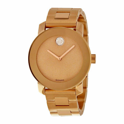 #ad Movado Bold Glitter Dial Rose Gold IP Stainless Steel Womens Swiss Watch 3600335 $350.00