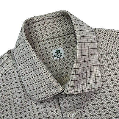 #ad Mens 15 x 32 Borelli Napoli Light Brown Mini Plaid Cotton Dress Shirt Italy $39.95