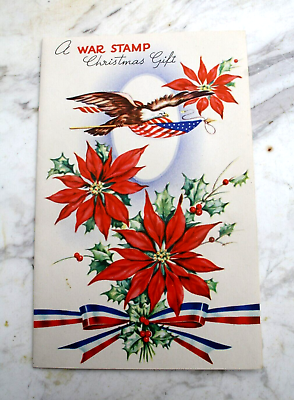 #ad Vtg Christmas Card Genuine Gift of War Stamp Christmas Time Patriotic WWII $19.99