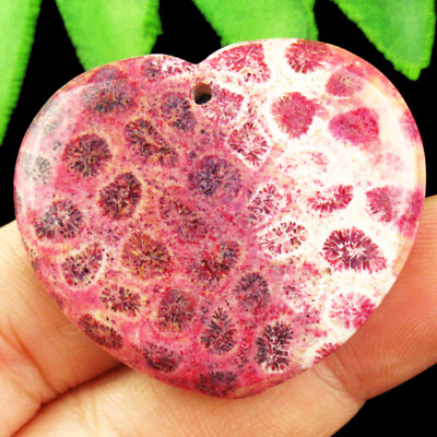 #ad 35x41x5mm Red Natural Nipomo Coral Heart Pendant Bead Q07382 $9.95