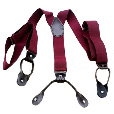 #ad Brand New 1 PC Button Holes Link Men#x27;s Suspender Wine Red Color #241122 $5.59