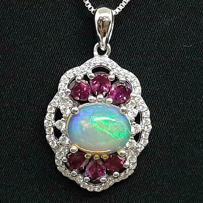 #ad 3Ct Oval Cut Precious Opal amp; Ruby Women#x27;s Pendant 14K White Gold Over Free Chain $25.60