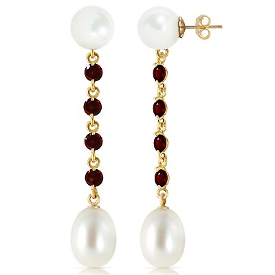 #ad 11 Carat 14K Solid Yellow Gold Chandelier Gemstone Earrings w Garnets amp; Pearls $394.99