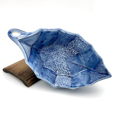 #ad Japanese Porcelain Leaf Boat Shaped Octagonal Bowl Blue White Painted Dish Cache $36.55