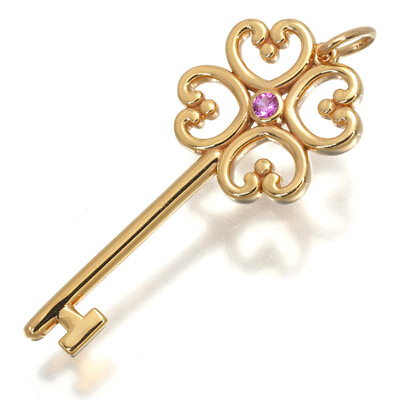 #ad Auth Tiffanyamp;Co. Pendant Quattra Heart Key Pink Sapphire Charm 18K Rose Gold $696.51