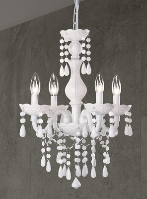 #ad #ad 15in 4 Light White Mini Chandelier Pre Strung Adjustable Drop White Acrylic $43.00