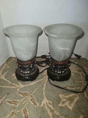 #ad Set Of Beautiful Accent Lamps Urn Style On Two Tone Carved Base $94.00
