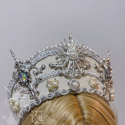 #ad Women Renaissance Silver Tudor French Hood Beads Royal Headpiece Coronet Tiara $26.99