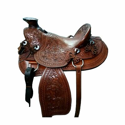 #ad Leather Handcrafted Brown Tooling Western Barrel Racing Horse Tack Saddle. $387.19