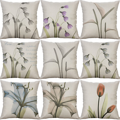 #ad Flower Cotton Linen Sofa Waist Cushion Cover Pillow Case Home Decor $3.87
