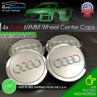 #ad Audi 69mm Silver Chrome Wheel Rim Center Hub Caps Emblem 4PC Set 4B0601170A $21.99