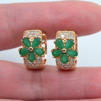 #ad 18K Yellow Gold Filled Women Green Topaz Flower Huggie Wedding Earrings Jewelry AU $3.99