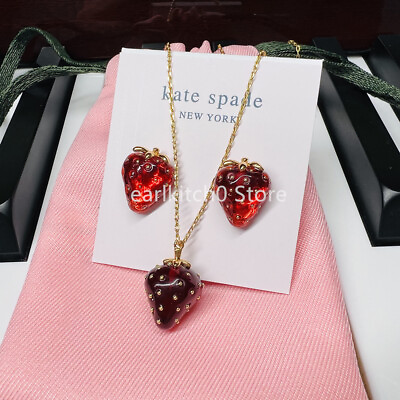#ad NWT Kate ks Spade Tutti Fruity Strawberry Stud Earrings Necklace Set Red Resin $17.99