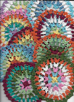 #ad 9 psc set Hand Crochet Doilies 5quot; Rainbow Colorful Mandala Boho Vintage Hipp $14.99