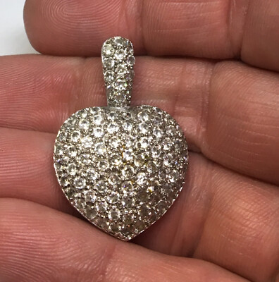 #ad STERLING SILVER PAVE HEART PENDANT 925 9.4g MARKED WOMENS OPEN HIGH QUALITY $23.99