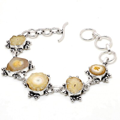 #ad 925 Sterling Silver Natural Lemon Solar Quartz Gemstone Bracelet Jewelry 7 8quot; $9.99