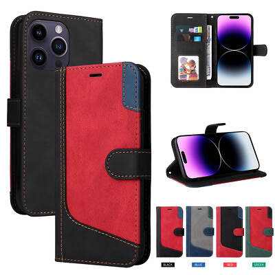 #ad Fashion Patchwork Leather Wallet Cell Phone Case For iPhone 15Pro Max 14 13 XR 6 $10.49
