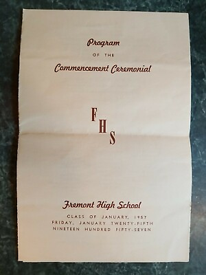 #ad Vintage Fremont California 1957 High School Commencement Graduation Program FHS $7.99