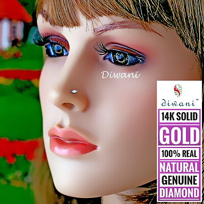 #ad Diwani Natural Marquise Shape VVS Diamond Nose Piercing Stud Ring Pin 14k Gold $254.36