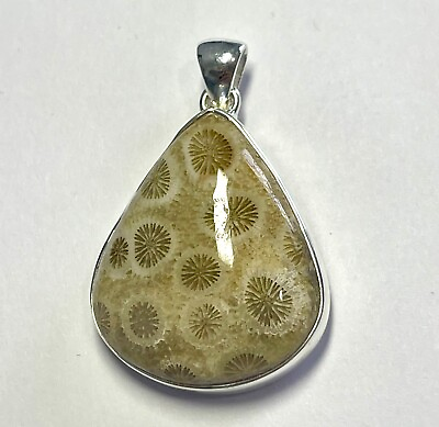 #ad Natural Indonesian Fossil Coral 925 Sterling Silver Pendant Jewelry JY2 $14.99