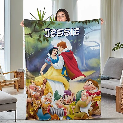 #ad Disney Snow White and Seven Dwarfs Blanket Custom Name Cartoon BlanketTapestry $39.98