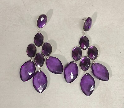 #ad Purple Rhinestone Chandelier Stud Costume Faceted Womens Glamour Earrings $13.47