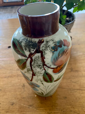 #ad Very Nice Antique 10.5”Tall Bristol Hand Painted Floral Glass Vase $28.00