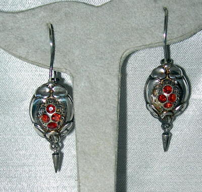 #ad Vintage 925 Sterling Red Garnet Teardrop Dangle Hook Earrings $84.97