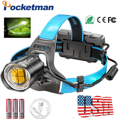 #ad 200000LM P100 Long Range Led Headlamp Headlight Head Torch for Camping Cycling $26.99
