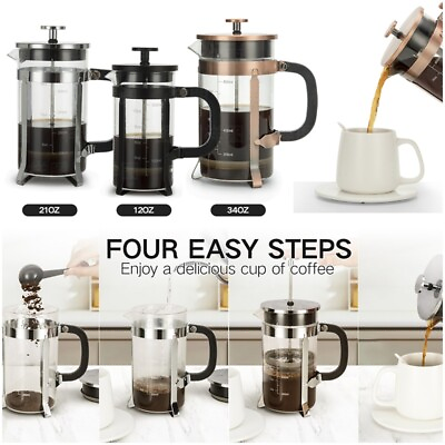 #ad French Press Coffee Maker 304 Stainless Steel Coffee Press with 4 Filters System $22.99