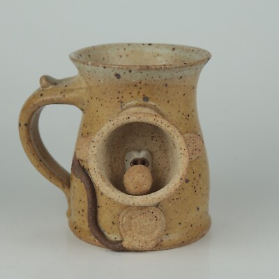 #ad WAGNER Pottery Stoneware Scuba Diver Funny Face Cute Folk Art Coffee Mug DAMAGED $9.50