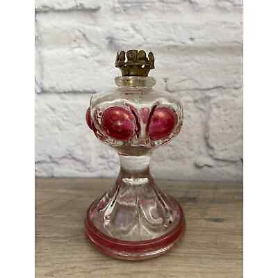 #ad #ad Kings Crown Ruby Flashed Glass Oil Mini Lamp Base Thumbprint Bulls Eye Vintage $19.95