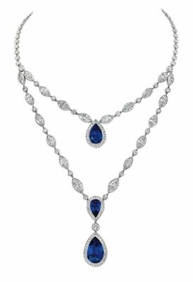 #ad Cocktail Party Women Necklace Pendants Blue Pear Layer Drop 925 Sterling Silver $849.99