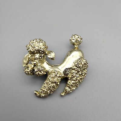 #ad Poodle Dog Puppy Figural Brooch Pin Gold Tone Vintage Estate c 1960#x27;s Adorable $14.99