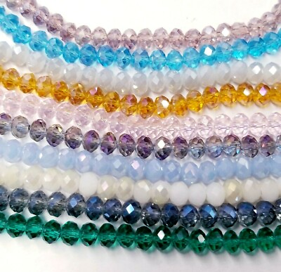 #ad Crystal Glass Faceted appx 6mm Rondelle Bead Strand Set of 10 in Assorted Colors $40.03