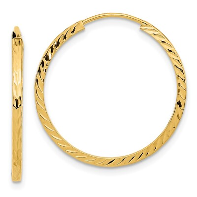 #ad 14k Yellow Gold Diamond cut Square Tube Endless Hoop Earrings L 24.5 mm W 25 mm $166.50