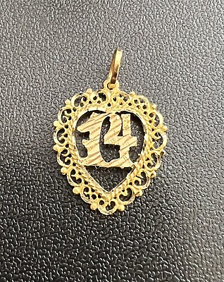 #ad 14K Yellow Gold Heart Charm 14 Years Gift $98.00