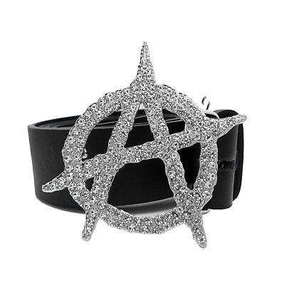 #ad Hip Hop Style Collection Silver PT Iced Anarchy Fashion Buckle amp; Leather Belt $26.99