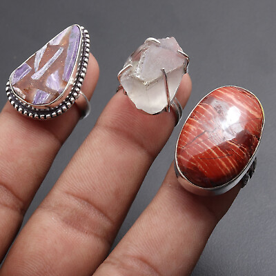 #ad F1580 Red Jasper Sterling Silver Plated 3 X Ring Lots Gemstone Jewelry $5.51