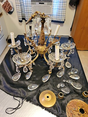 #ad Vintage Antique Brass Chandelier For Parts Or Repair $79.00