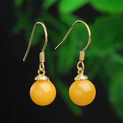 #ad Fashion 12MM Natural Yellow Agate Earrings 18K Stud Women Office Bridal Party C $6.50
