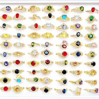 #ad Bulk Lots 50 Gold Plated Color Zircon Wedding Rings Women Fashion Finger Jewelry $21.84
