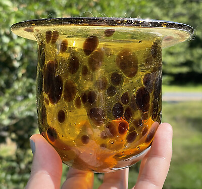#ad Vintage Hand Blown Tortoise Shell Animal Amber Glass Round Bottom Bowl Vase $30.00