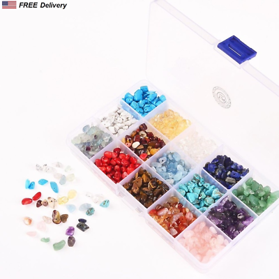 #ad Gemstone Beads Natural Chips Stone Irregular 7mm 15 Color Box Jewelry Making Set $14.99