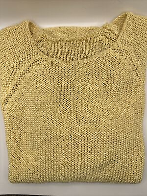 #ad Chicos Cotton Knit Wide Neck Pullover Curve Hem Sweater Shirt Top Yellow 3 US M $12.00