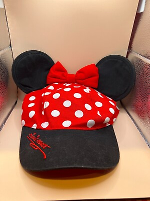 #ad Disney Minnie Mouse Baseball Hat Cap With Ears Youth Polka Dots Red EUC FCL $8.99