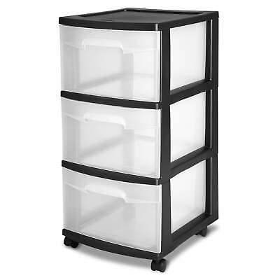 #ad 3 Drawer Plastic Cart Black with Clear Drawers Adult $16.42